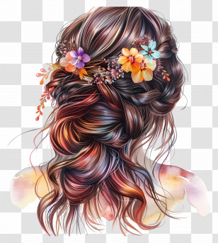 Hair Style - Braided Hairstyle With Flowers For Women Transparent PNG