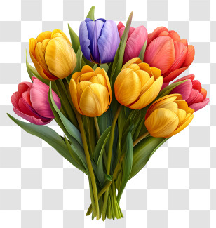 Multicolored Paints Tulips Bouquet - Colorful Tulip Bouquet Illustration Transparent PNG