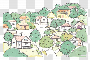 Suburb Landscape - Scenic Village With Houses And Trees Transparent PNG
