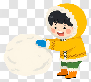 Boy Building Snowman - Child In Winter Clothes Rolling A Snowball Transparent PNG