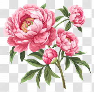 Peony Flowers - Blooming Pink Peony Branch Illustration Transparent PNG