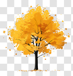 Yellow Maple Tree - Orange-Colored Autumn Tree With Falling Leaves Transparent PNG