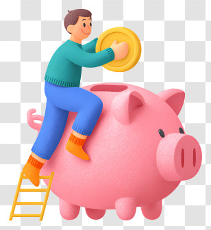 Wealth Accumulation - Pink Piggy Bank With Coin Transparent PNG
