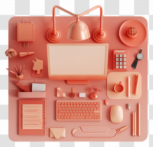 Desk Top View - Pink Desk With Office Supplies Transparent PNG