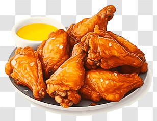 Fried Chicken Wings - Crispy Fried Chicken Wings With Sauce Transparent PNG