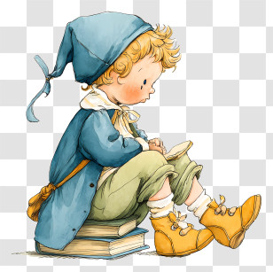 Watercolor Baby - Cartoon Child Reading Books Transparent PNG