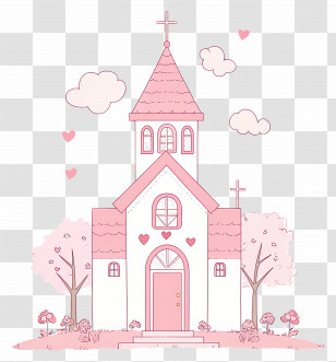 Wedding Church - Pink Church With Hearts Transparent PNG