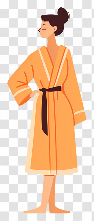 Woman In Bathrobe - Cartoon Woman In Orange Bathrobe Transparent PNG