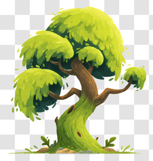 Mossy Tree - Cartoon Tree With Green Leaves Transparent PNG