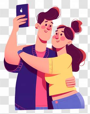 Couple Taking Selfie - Couple Taking Selfie Illustration Transparent PNG