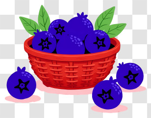 Fresh Blueberries In Woven Basket - Basket Of Fresh Blueberries With Leaves Transparent PNG