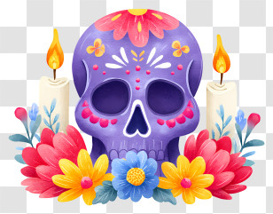 Sugar Skull - Purple Decorated Sugar Skull Altar Transparent PNG