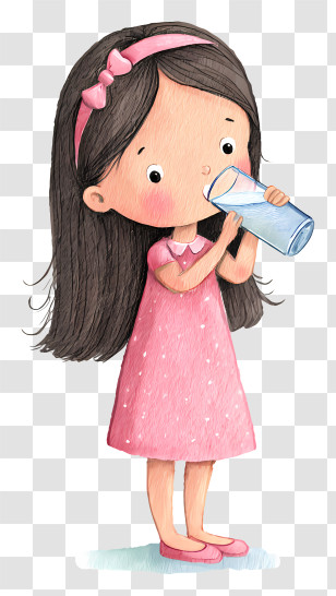 Girl Drinking Pure Water - Girl In Pink Dress Drinking Water Transparent PNG