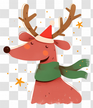 Christmas Deer - Festive Reindeer Wearing Scarf And Santa Hat Transparent PNG