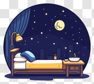 Night Routine - Night Bedroom With Moon View Transparent PNG