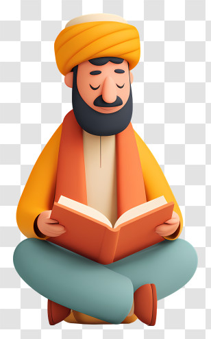 Muslim Man Reading The Quran - Man With Turban Reading Illustration Transparent PNG