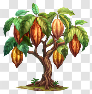 Cacao Tree - Illustrated Cacao Tree With Pods Transparent PNG