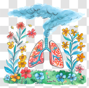 World Asthma Day - Lungs With Smoke And Flowers Illustration Transparent PNG