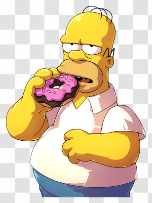 Homer Simpson - Cartoon Character Eating Donut Transparent PNG