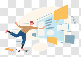 Cartoon Image - Person Skateboarding With Digital Screens Transparent PNG