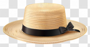 Boater Hat - Elegant Straw Hat With Ribbon Detail Transparent PNG
