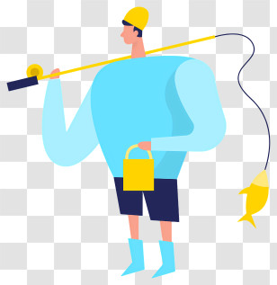 Fishing - Fisherman With Fishing Rod And Fish Transparent PNG