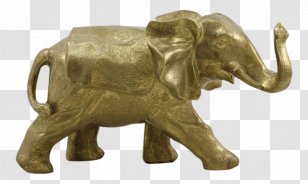 Indian Elephant African Elephantidae Statue Figurine - Gold Transparent PNG