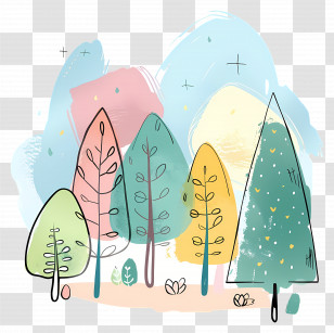 Doodle Forest - Whimsical Trees In Pastel Colors Transparent PNG