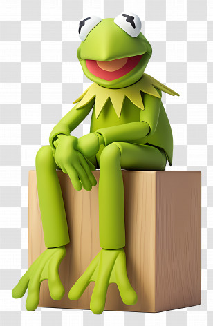 Kermit The Frog - Green Cartoon Frog Sitting On A Wooden Box Transparent PNG