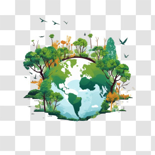World Nature Conservation Day - Earth Illustration Surrounded By Trees And Birds Transparent PNG