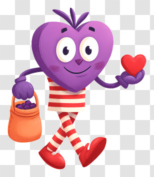 Cartoon Heart Walking - Purple Heart Character With Basket Transparent PNG