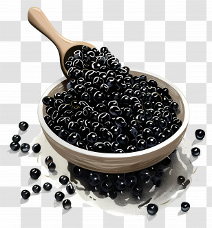Caviar Day - Wooden Bowl Of Black Beans With Scoop Transparent PNG