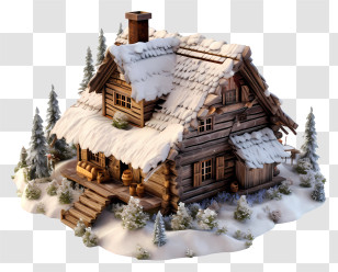 Log Cabin - Rustic Snow Cabin In Forest Scene Transparent PNG