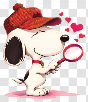 Snoopy Love - Cute Dog Detective With Red Hearts Transparent PNG
