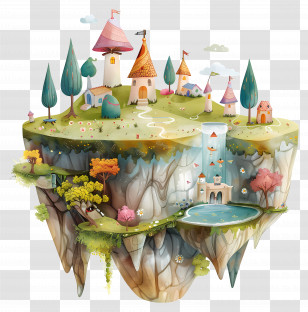 Floating Island - Floating Island With Fantasy Village Transparent PNG