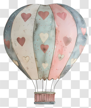 Hot Air Balloon - Colorful Hot Air Balloon With Heart Patterns Transparent PNG