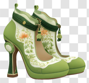 Elegant Accessory - Green Floral High-Heel Shoes Transparent PNG