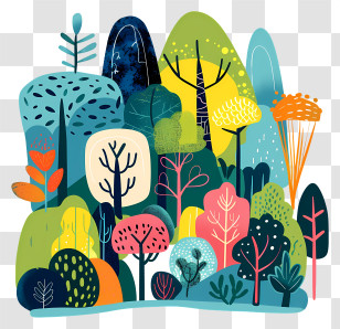 Dense Forest - Colorful Abstract Tree Illustration Transparent PNG