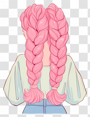 Girl With Pink Hair - Stylish Illustration Of Pink Braided Hair Back View Transparent PNG