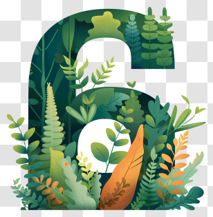 Number 6 - Green Number 6 With Leaves Transparent PNG
