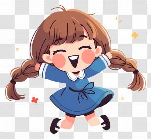 Little Girl Cartoon - Joyful Cartoon Girl With Braids Transparent PNG