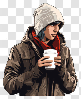 Hooded Jacket - Man In Hoodie Holding Coffee Cup Transparent PNG