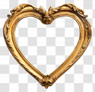 Heart Gold Frame - Golden Heart-Shaped Frame Transparent PNG