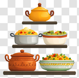 Indian Dishes Serving - Colorful Pots With Delicious Dishes Transparent PNG