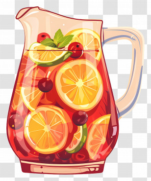 Refreshing Sangria Drink - Refreshing Jug Of Fruit Punch With Citrus And Berries Transparent PNG