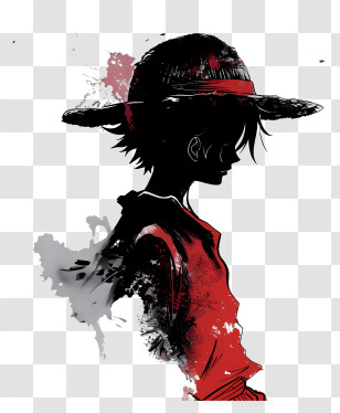 One Piece Luffy - Anime Silhouette With Straw Hat And Red Outfit Transparent PNG