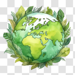 Green Planet Earth - Illustration Of Earth Surrounded By Green Leaves Transparent PNG