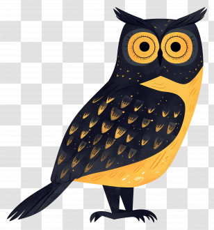 Owl - Artistic Black And Yellow Owl Drawing Transparent PNG
