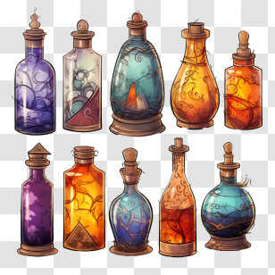 Magic Potion Bottles
 - Colorful Fantasy Potion Bottles Transparent PNG