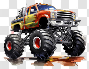 Monster Truck - Vibrant Monster Truck With Oversized Tires Transparent PNG